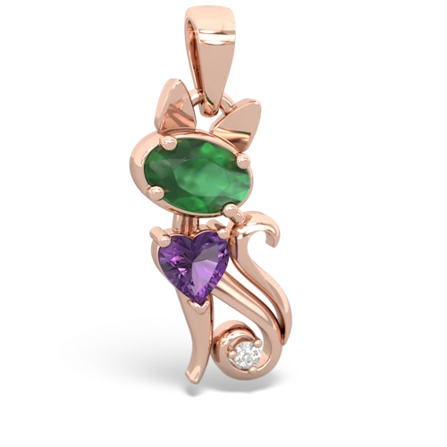 Emerald Genuine Emerald with Genuine Amethyst Kitten pendant Pendant
