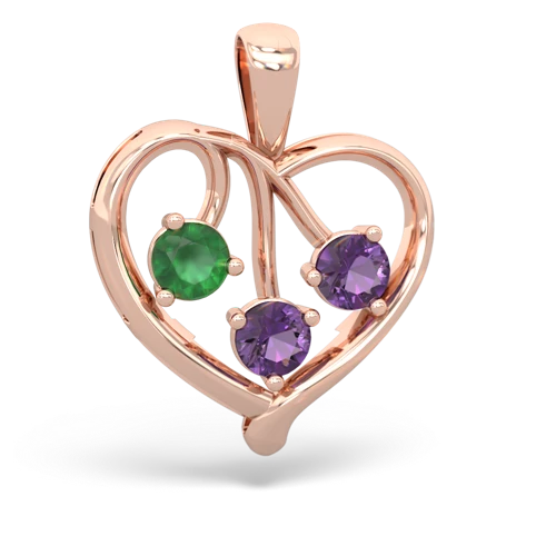 Emerald Genuine Emerald with Genuine Amethyst and Lab Created Emerald Glowing Heart pendant Pendant