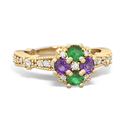 Emerald Genuine Emerald with Genuine Amethyst Milgrain Antique Style ring Ring