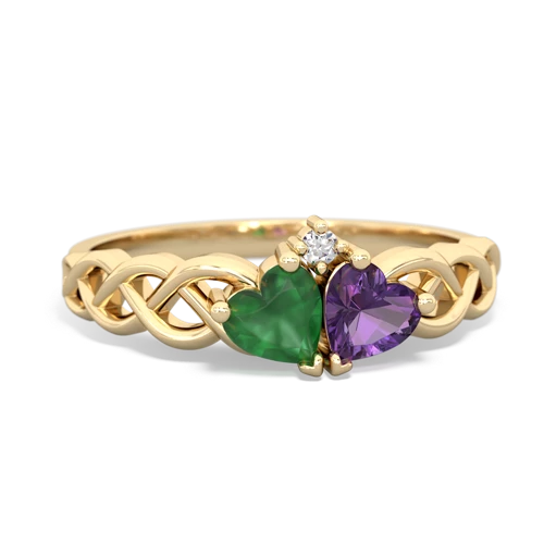 Emerald Genuine Emerald with Genuine Amethyst Heart to Heart Braid ring Ring