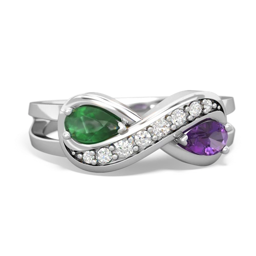 Emerald Genuine Emerald with Genuine Amethyst Diamond Infinity ring Ring
