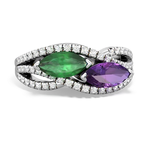 Emerald Genuine Emerald with Genuine Amethyst Diamond Rivers ring Ring