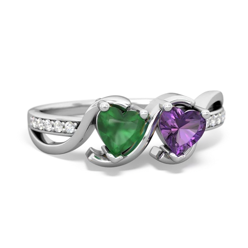 emerald-amethyst double heart ring