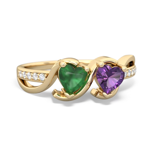 emerald-amethyst double heart ring