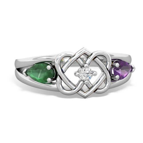 emerald-amethyst double heart ring