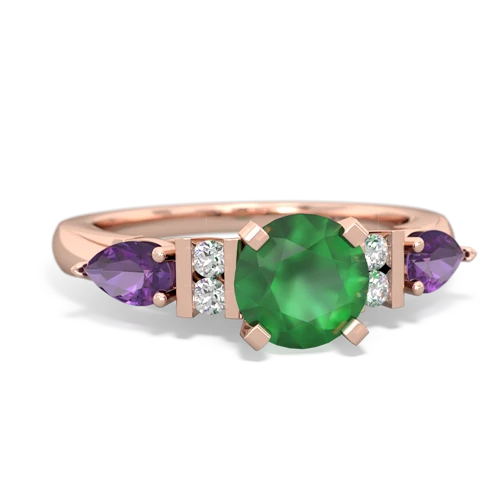 Emerald Genuine Emerald with Genuine Amethyst and  Engagement ring Ring