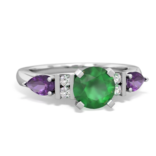 Emerald Genuine Emerald with Genuine Amethyst and Genuine Aquamarine Engagement ring Ring