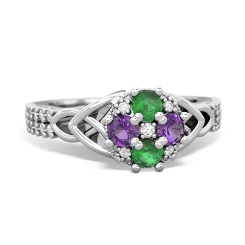 Emerald Genuine Emerald with Genuine Amethyst Celtic Knot Engagement ring Ring