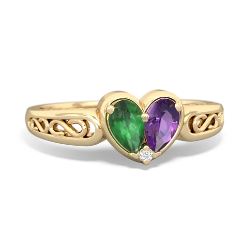 Emerald Genuine Emerald with Genuine Amethyst filligree Heart ring Ring