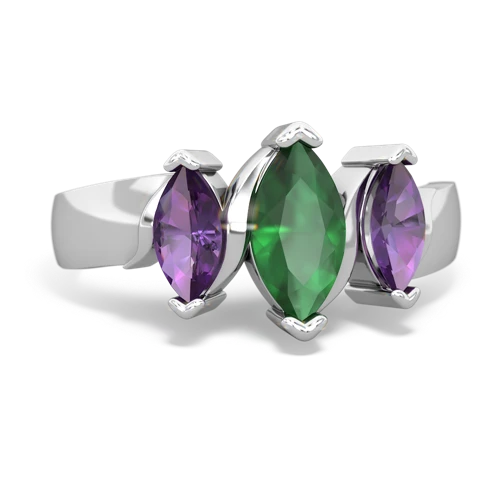 Emerald Genuine Emerald with Genuine Amethyst and  Three Peeks ring Ring
