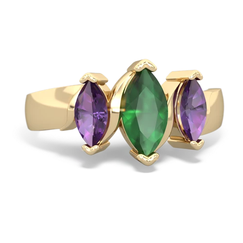 Emerald Genuine Emerald with Genuine Amethyst and Genuine Swiss Blue Topaz Three Peeks ring Ring