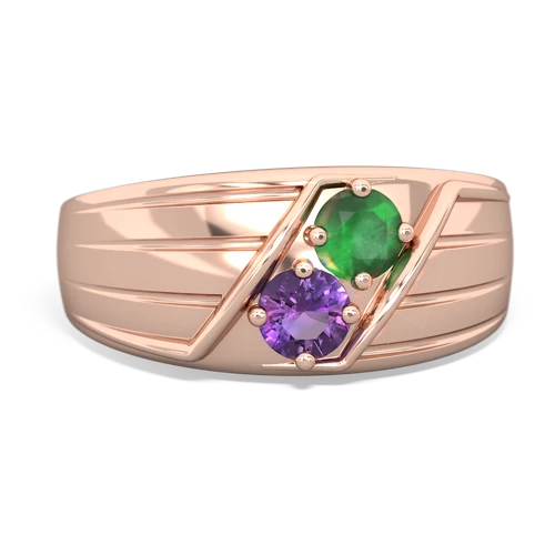 Emerald Genuine Emerald with Genuine Amethyst Art Deco Men's ring Ring