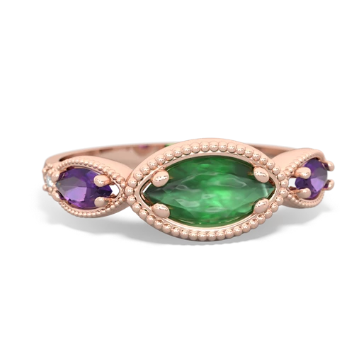 Emerald Genuine Emerald with Genuine Amethyst and Genuine Emerald Antique Style Keepsake ring Ring