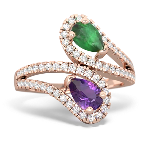 emerald-amethyst pave swirls ring