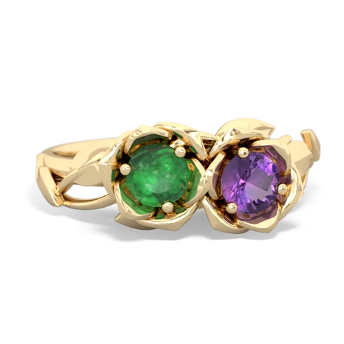 Emerald Genuine Emerald with Genuine Amethyst Rose Garden ring Ring