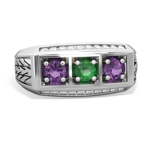 emerald-amethyst three stone ring