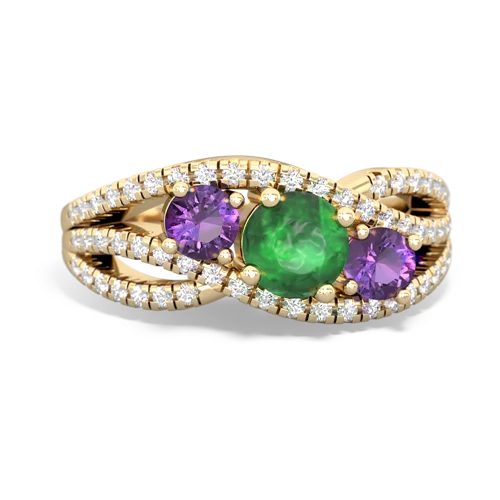 emerald-amethyst three stone pave ring