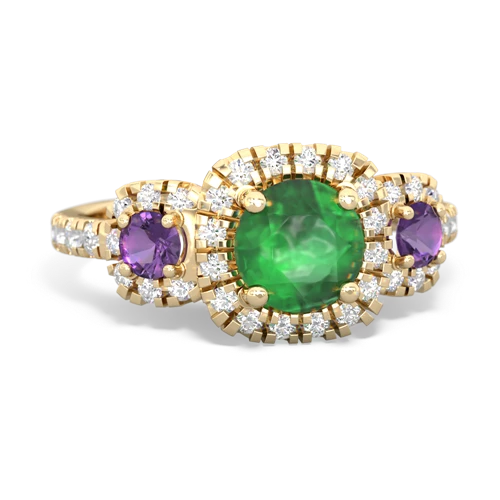 Emerald Genuine Emerald with Genuine Amethyst and Genuine Aquamarine Regal Halo ring Ring