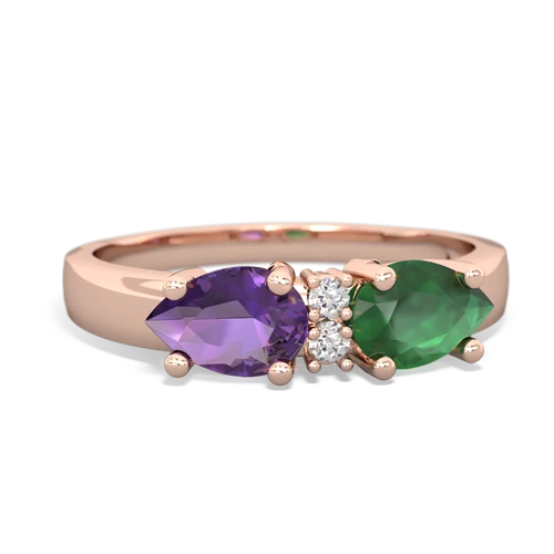 Emerald Genuine Emerald with Genuine Amethyst Pear Bowtie ring Ring