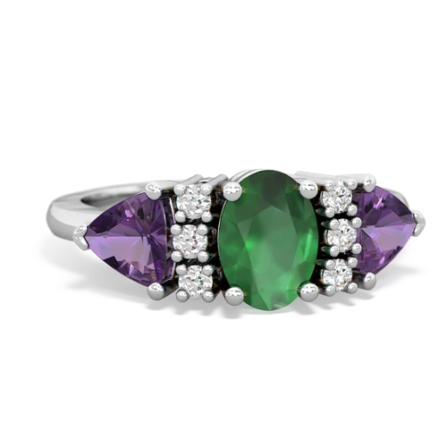 Emerald Genuine Emerald with Genuine Amethyst and Genuine Swiss Blue Topaz Antique Style Three Stone ring Ring