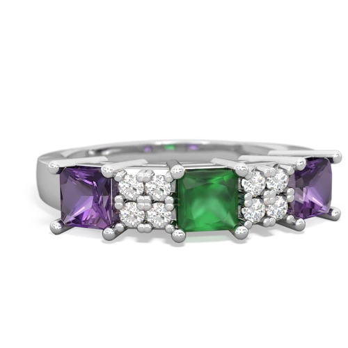Emerald Genuine Emerald with Genuine Amethyst and Genuine Emerald Three Stone ring Ring