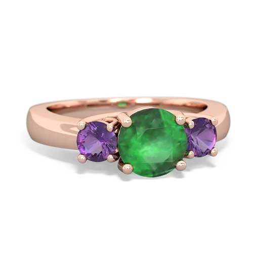 Emerald Genuine Emerald with Genuine Amethyst and Lab Created Emerald Three Stone Trellis ring Ring