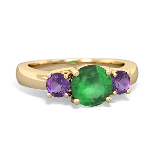 Emerald Genuine Emerald with Genuine Amethyst and  Three Stone Trellis ring Ring