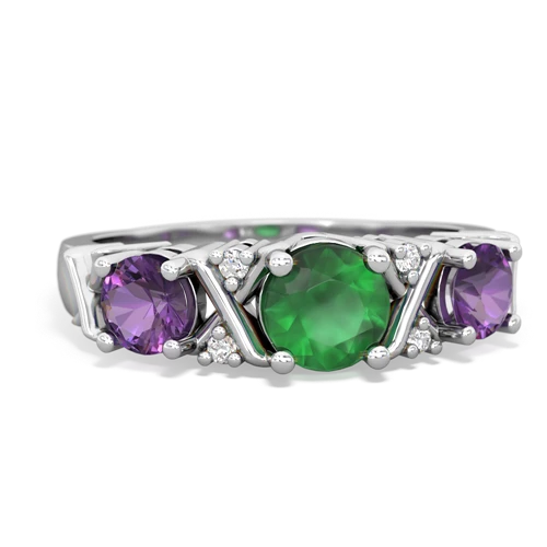 Emerald Genuine Emerald with Genuine Amethyst and  Hugs and Kisses ring Ring
