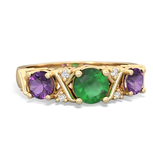 Emerald Genuine Emerald with Genuine Amethyst and Lab Created Pink Sapphire Hugs and Kisses ring Ring