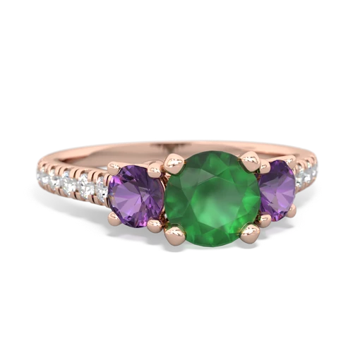 Emerald Genuine Emerald with Genuine Amethyst and Genuine Aquamarine Pave Trellis ring Ring