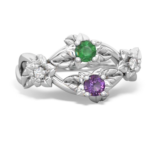 Emerald Genuine Emerald with Genuine Amethyst Sparkling Bouquet ring Ring