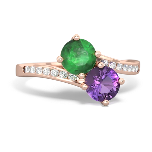 Emerald Genuine Emerald with Genuine Amethyst Keepsake Two Stone ring Ring