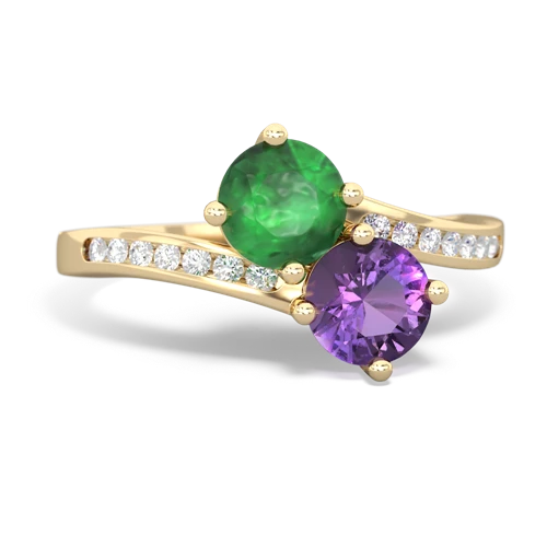 emerald-amethyst two stone channel ring