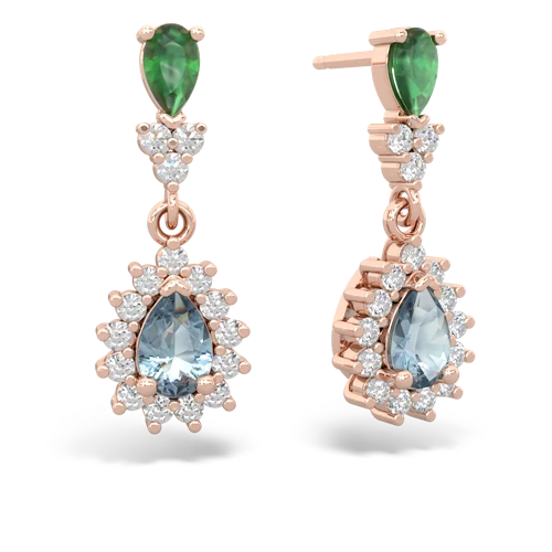 Emerald Genuine Emerald with Genuine Aquamarine Halo Pear Dangle earrings Earrings