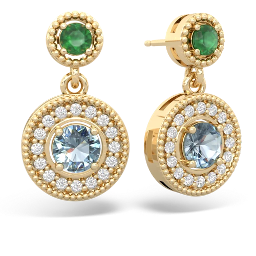 Emerald Genuine Emerald with Genuine Aquamarine Halo Dangle earrings Earrings
