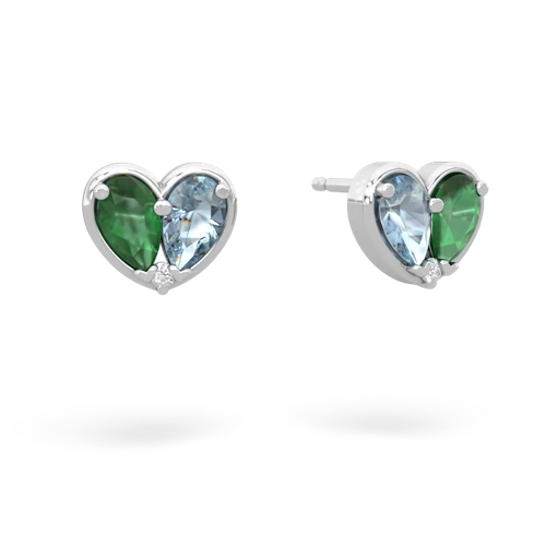 emerald-aquamarine one heart earrings