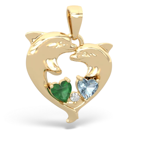 Emerald Genuine Emerald with Genuine Aquamarine Dolphin Heart pendant Pendant