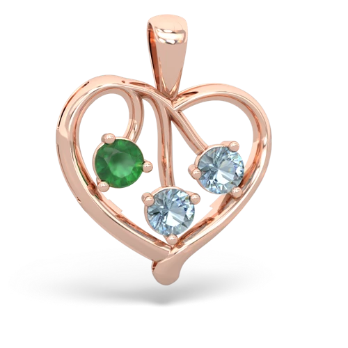 Genuine Emerald with Genuine Aquamarine and Genuine Sapphire Glowing Heart pendant