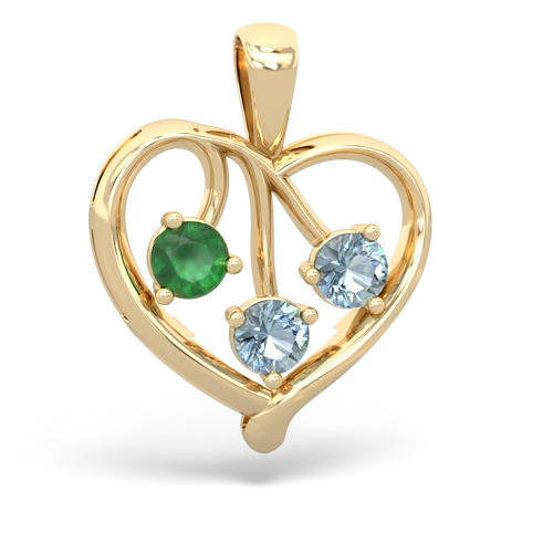 Emerald Genuine Emerald with Genuine Aquamarine and  Glowing Heart pendant Pendant