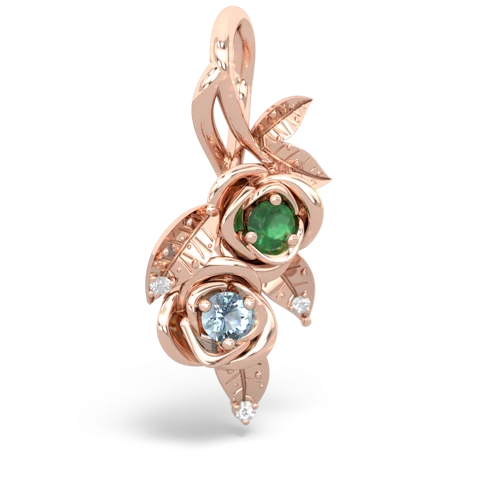 Emerald Genuine Emerald with Genuine Aquamarine Rose Vine pendant Pendant