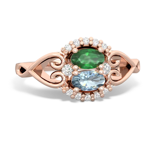 Emerald Genuine Emerald with Genuine Aquamarine Love Nest ring Ring