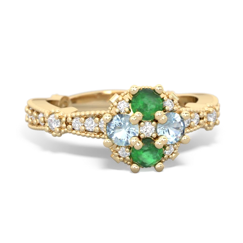 Emerald Genuine Emerald with Genuine Aquamarine Milgrain Antique Style ring Ring