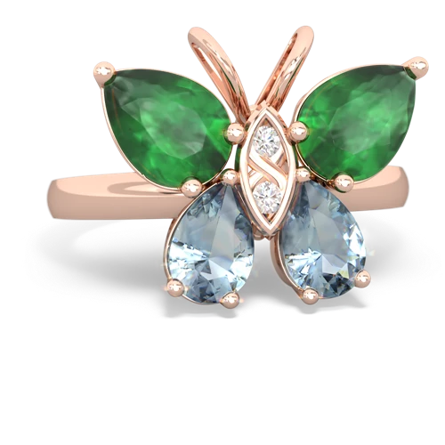 emerald-aquamarine butterfly ring
