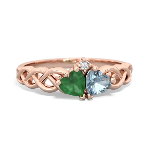 Emerald Genuine Emerald with Genuine Aquamarine Heart to Heart Braid ring Ring