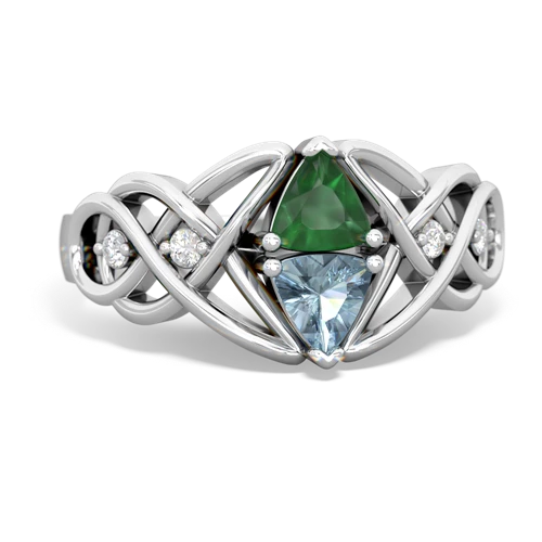 Emerald Genuine Emerald with Genuine Aquamarine Keepsake Celtic Knot ring Ring