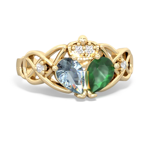 Emerald Genuine Emerald with Genuine Aquamarine Two Stone Claddagh ring Ring