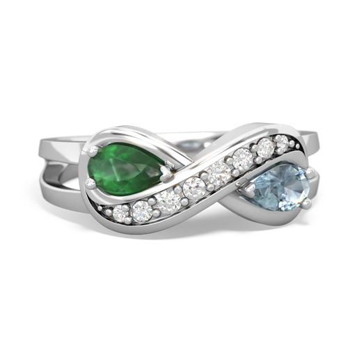 Emerald Genuine Emerald with Genuine Aquamarine Diamond Infinity ring Ring
