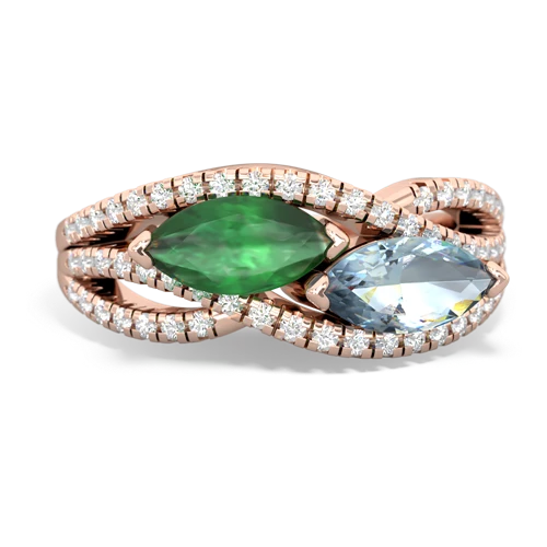 Emerald Genuine Emerald with Genuine Aquamarine Diamond Rivers ring Ring