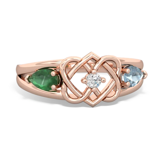 Emerald Genuine Emerald with Genuine Aquamarine Hearts Intertwined ring Ring
