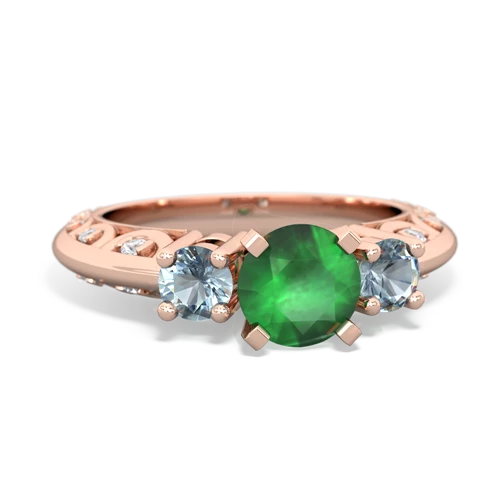 Emerald Genuine Emerald with Genuine Aquamarine Art Deco ring Ring